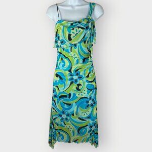 NOS Vtg Y2k My Michelle Slip Dress | L | Teal Lime Mesh Floral | Fairy Whimsical